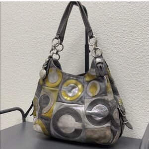 Coach Madison Mia Maggie Suede and Leather Patchwork Hobo Bag